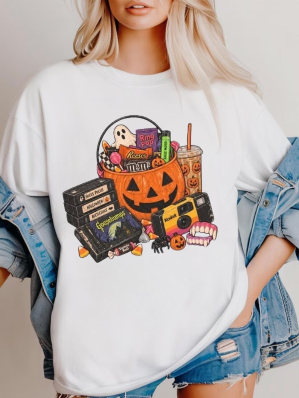 Gildan White Halloween Character In Custome Graphic T-shirt